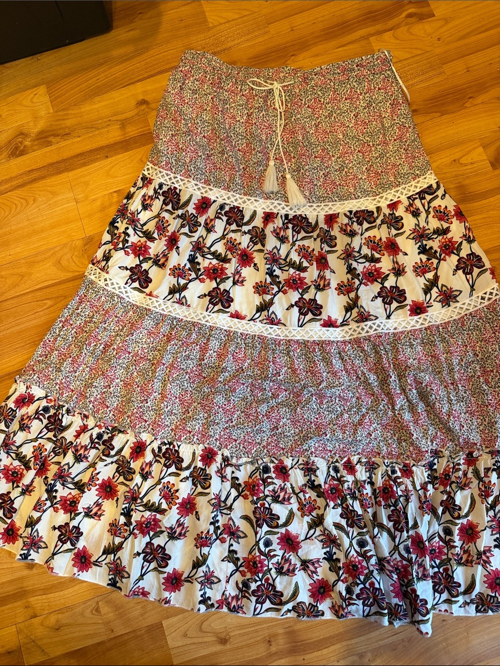 Solitaire maxi skirt fall themed rust cream floral
